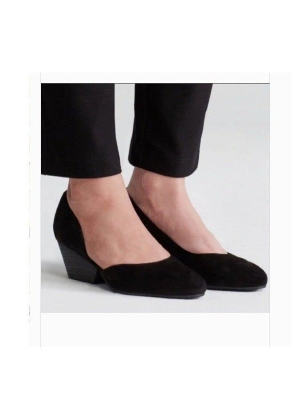 Womens Eileen Fisher Lily Black d'Orsay Suede Wedge Pumps SZ 8.5 Slip-on